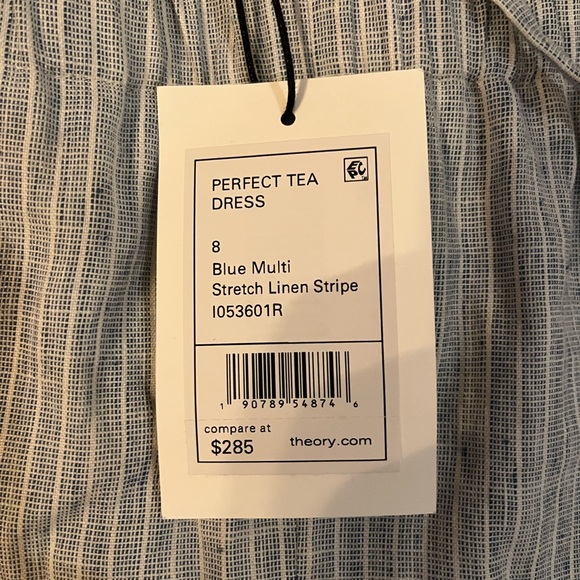 Theory Dress Perfect Tea Dress Linen Blend Light Blue White Striped A Line Med - Picture 6 of 7